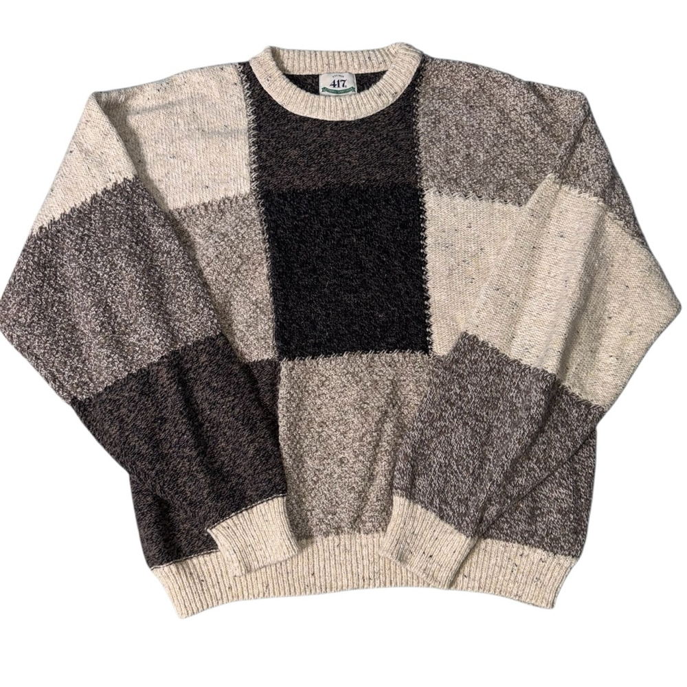 Mens VTG 417 by Van Heusen Crewneck Sweater XL Patchwork Wool blend Speckle USA